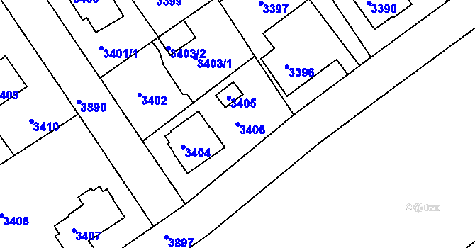 Parcela st. 3406 v KÚ Modřany, Katastrální mapa