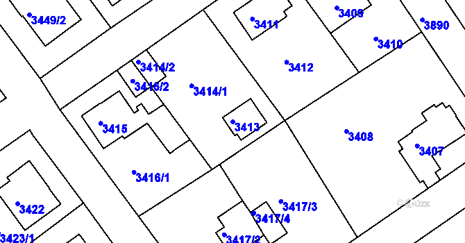 Parcela st. 3413 v KÚ Modřany, Katastrální mapa