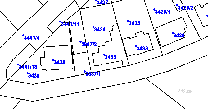 Parcela st. 3435 v KÚ Modřany, Katastrální mapa