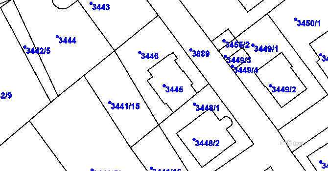 Parcela st. 3445 v KÚ Modřany, Katastrální mapa