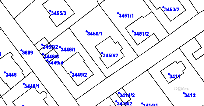Parcela st. 3450/2 v KÚ Modřany, Katastrální mapa