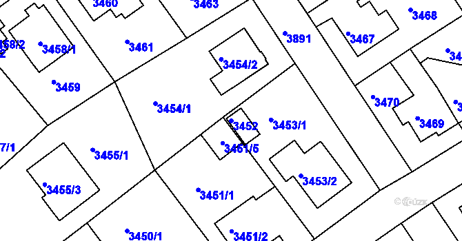 Parcela st. 3452 v KÚ Modřany, Katastrální mapa