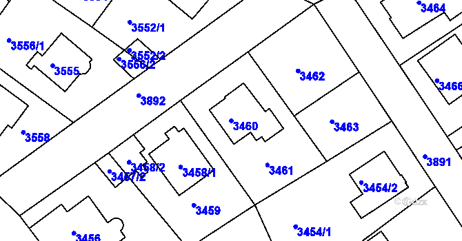 Parcela st. 3460 v KÚ Modřany, Katastrální mapa