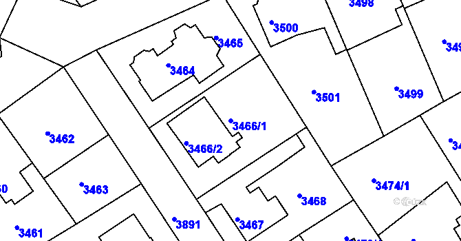 Parcela st. 3466/1 v KÚ Modřany, Katastrální mapa
