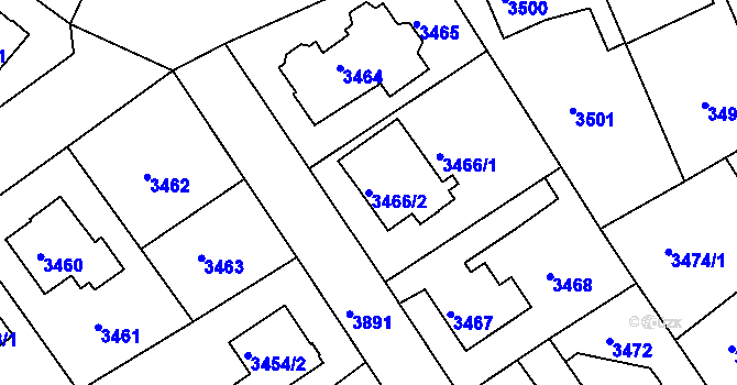 Parcela st. 3466/2 v KÚ Modřany, Katastrální mapa