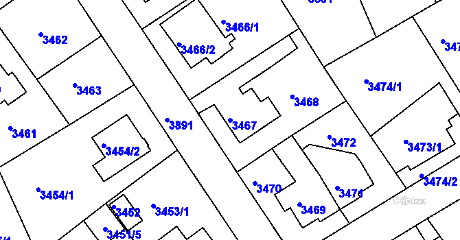 Parcela st. 3467 v KÚ Modřany, Katastrální mapa