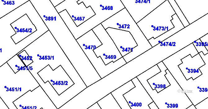 Parcela st. 3469 v KÚ Modřany, Katastrální mapa