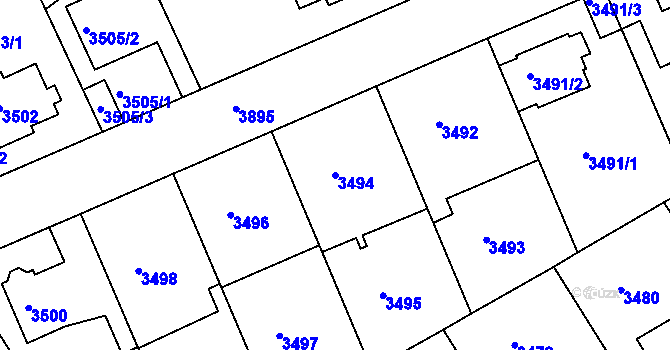 Parcela st. 3494 v KÚ Modřany, Katastrální mapa