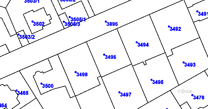 Parcela st. 3496 v KÚ Modřany, Katastrální mapa