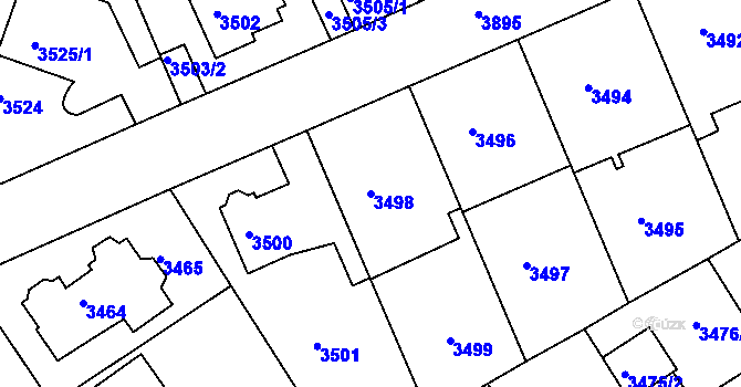 Parcela st. 3498 v KÚ Modřany, Katastrální mapa