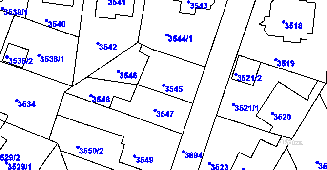 Parcela st. 3545 v KÚ Modřany, Katastrální mapa