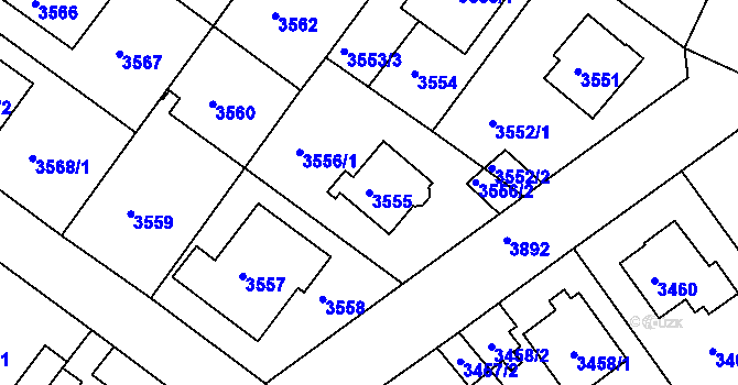 Parcela st. 3555 v KÚ Modřany, Katastrální mapa