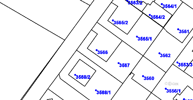 Parcela st. 3566 v KÚ Modřany, Katastrální mapa