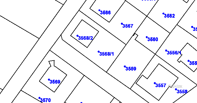 Parcela st. 3568/1 v KÚ Modřany, Katastrální mapa
