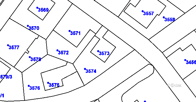 Parcela st. 3573 v KÚ Modřany, Katastrální mapa