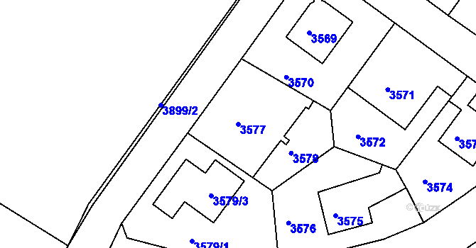Parcela st. 3577 v KÚ Modřany, Katastrální mapa