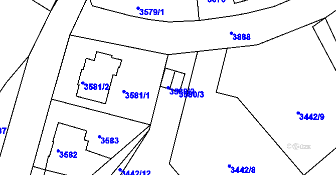 Parcela st. 3580/2 v KÚ Modřany, Katastrální mapa