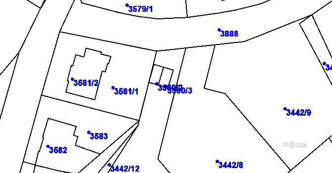 Parcela st. 3580/3 v KÚ Modřany, Katastrální mapa