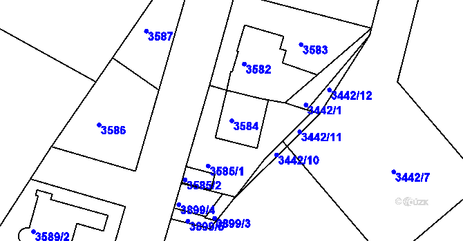 Parcela st. 3584 v KÚ Modřany, Katastrální mapa