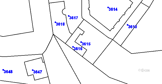 Parcela st. 3615 v KÚ Modřany, Katastrální mapa