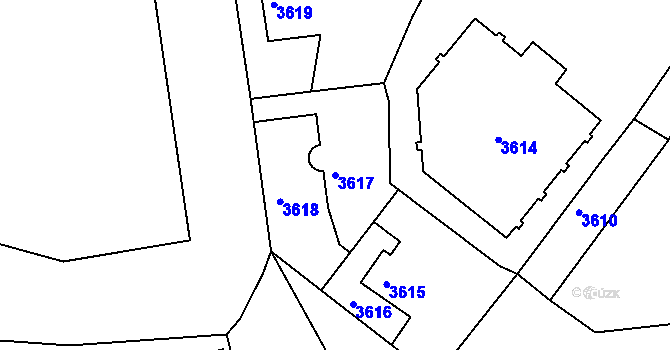 Parcela st. 3617 v KÚ Modřany, Katastrální mapa