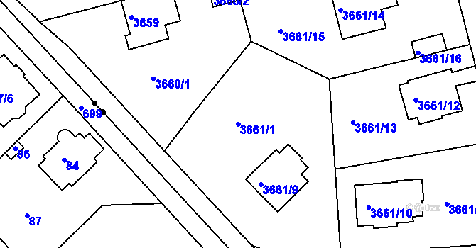 Parcela st. 3661/1 v KÚ Modřany, Katastrální mapa