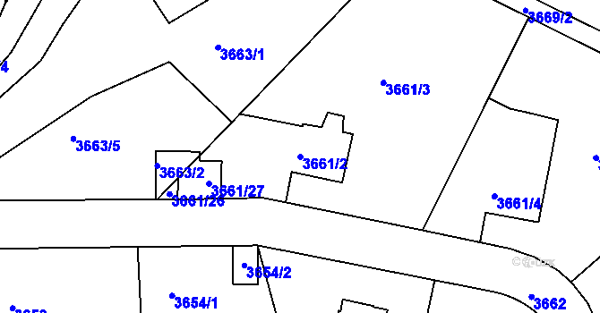 Parcela st. 3661/2 v KÚ Modřany, Katastrální mapa