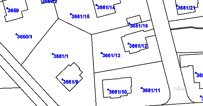 Parcela st. 3661/13 v KÚ Modřany, Katastrální mapa