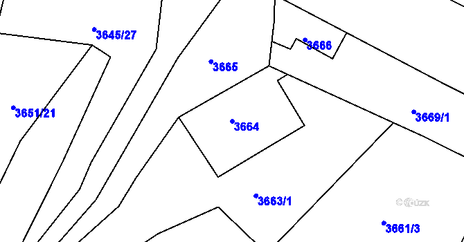 Parcela st. 3664 v KÚ Modřany, Katastrální mapa