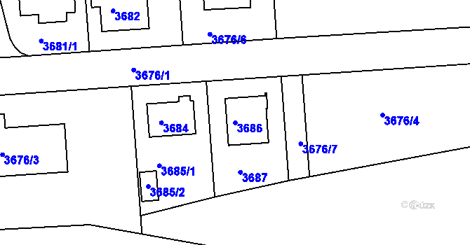 Parcela st. 3686 v KÚ Modřany, Katastrální mapa