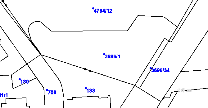 Parcela st. 3696/1 v KÚ Modřany, Katastrální mapa