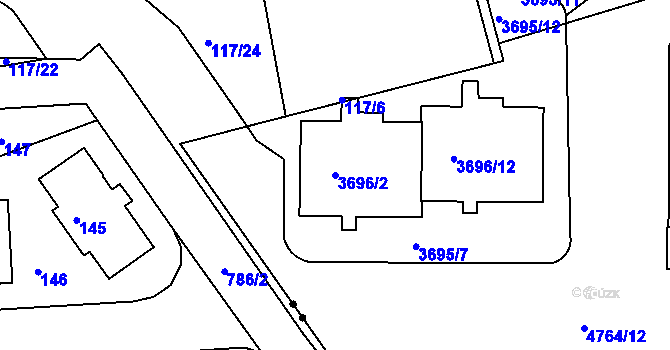 Parcela st. 3696/2 v KÚ Modřany, Katastrální mapa