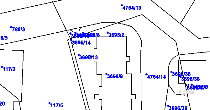 Parcela st. 3696/3 v KÚ Modřany, Katastrální mapa