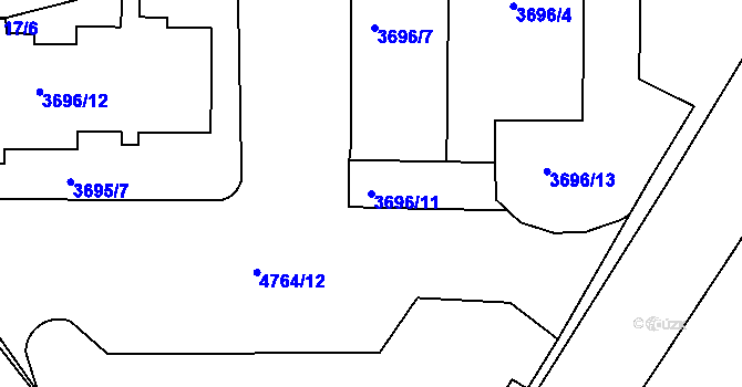 Parcela st. 3696/11 v KÚ Modřany, Katastrální mapa