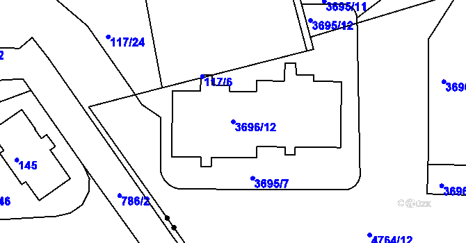 Parcela st. 3696/12 v KÚ Modřany, Katastrální mapa