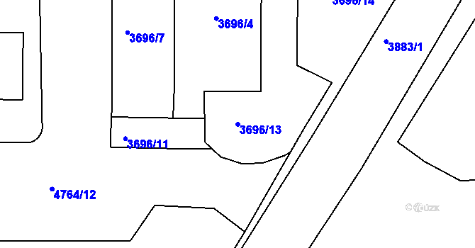 Parcela st. 3696/13 v KÚ Modřany, Katastrální mapa