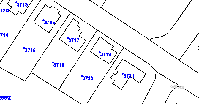Parcela st. 3719 v KÚ Modřany, Katastrální mapa