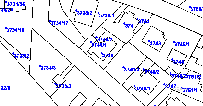 Parcela st. 3739 v KÚ Modřany, Katastrální mapa