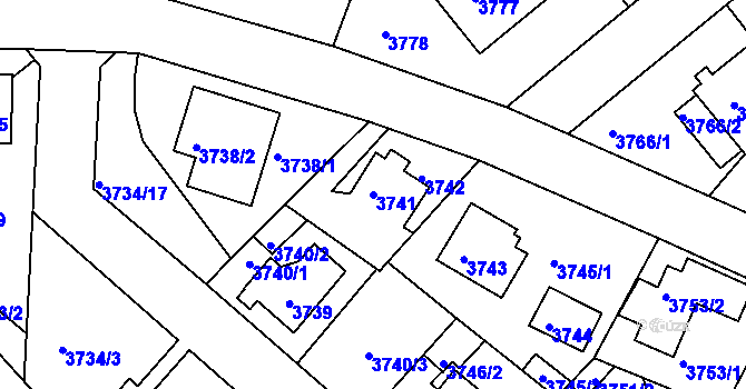 Parcela st. 3741 v KÚ Modřany, Katastrální mapa