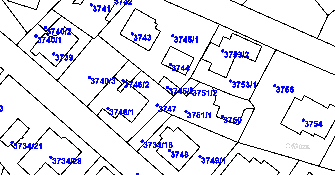 Parcela st. 3745/2 v KÚ Modřany, Katastrální mapa