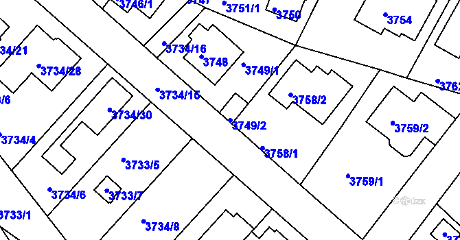Parcela st. 3749/2 v KÚ Modřany, Katastrální mapa