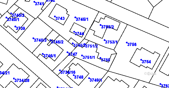 Parcela st. 3751/2 v KÚ Modřany, Katastrální mapa