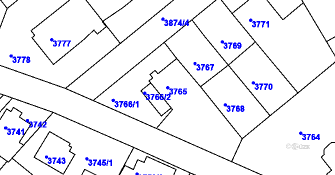 Parcela st. 3765 v KÚ Modřany, Katastrální mapa