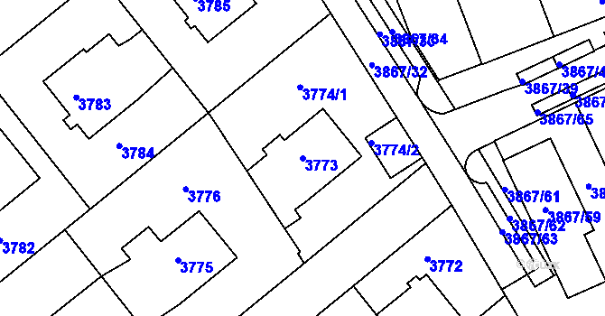 Parcela st. 3773 v KÚ Modřany, Katastrální mapa