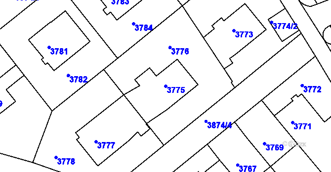 Parcela st. 3775 v KÚ Modřany, Katastrální mapa