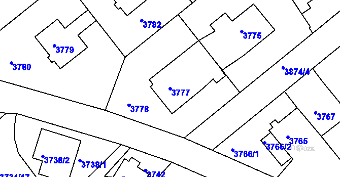 Parcela st. 3777 v KÚ Modřany, Katastrální mapa