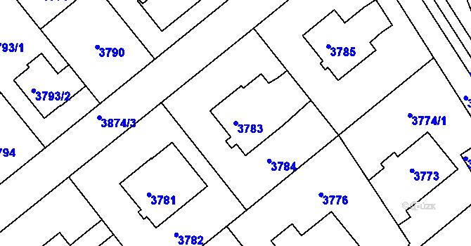 Parcela st. 3783 v KÚ Modřany, Katastrální mapa