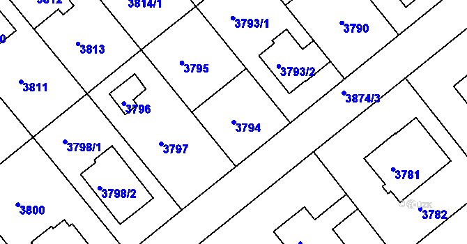 Parcela st. 3794 v KÚ Modřany, Katastrální mapa