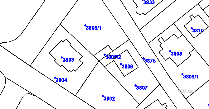 Parcela st. 3805/2 v KÚ Modřany, Katastrální mapa