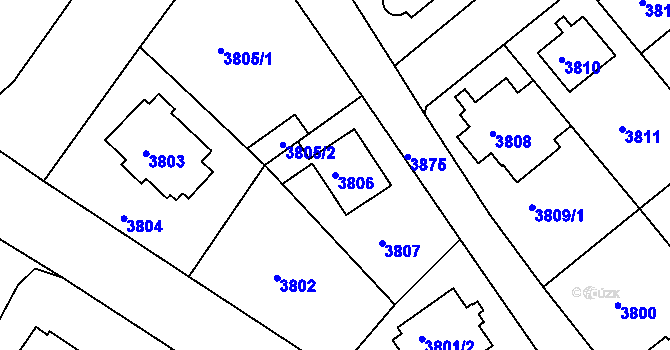 Parcela st. 3806 v KÚ Modřany, Katastrální mapa
